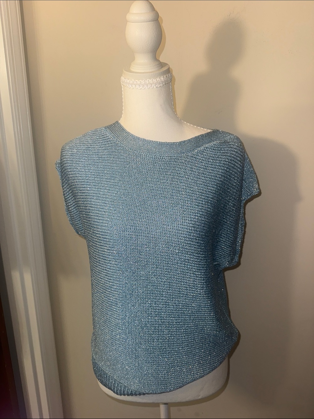 Sparkly Light Blue Women's Knit Sweater Top